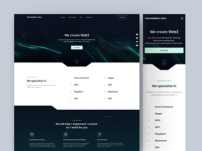 Tokenomia.pro - Company Website 3 blockchain branding company crypto design metaverse play2earn smart contracts token token analytics tokenomia tpro ui web3 website