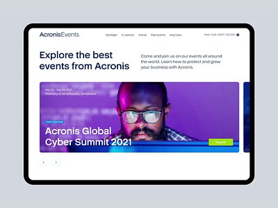Acronis Events Mainpage acronis animation branding cyber protection digital events figma graphic design mobile mobile design technology trends typography ui ui design uidesign user interface uxui webdesign website
