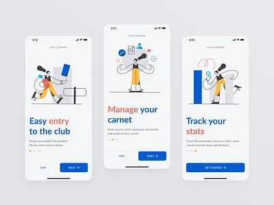 Gym App | Club Profile & Class Bookings app concept fitness gym illustration onboarding ui