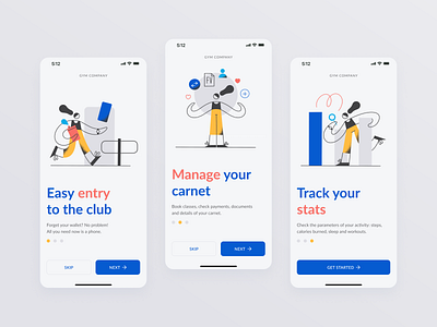 Gym App | Club Profile & Class Bookings app concept fitness gym illustration onboarding ui