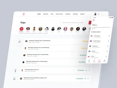 Spotnana - Travel Technology Startup app application branding clean dashboard design digital flight illustration list logo minimal mobile red trips ui website