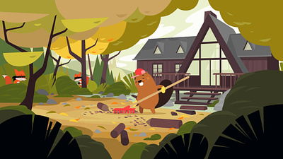 Beaver story 2d ai animation artwork beaver character character design env envrionment forest house illustration illustrator scene scenery sek sekond styleframe vector vectorart