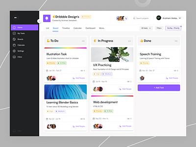 Task Management Exploration board branding clean cuberto graphic design kanban management project management task tracking ui ux websitedesign