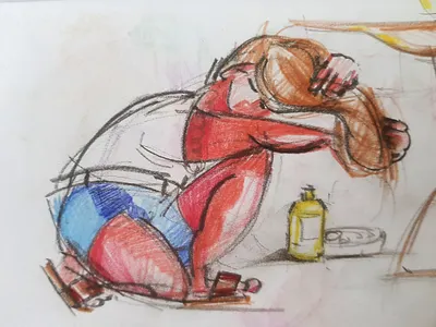 washing hair_sketch character graphic illustration vector woman