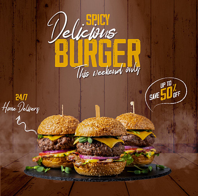 Social Media Design.... "Spicy & Delicious Burger" branding design graphic design icon illustration logo logo design ui ux vector