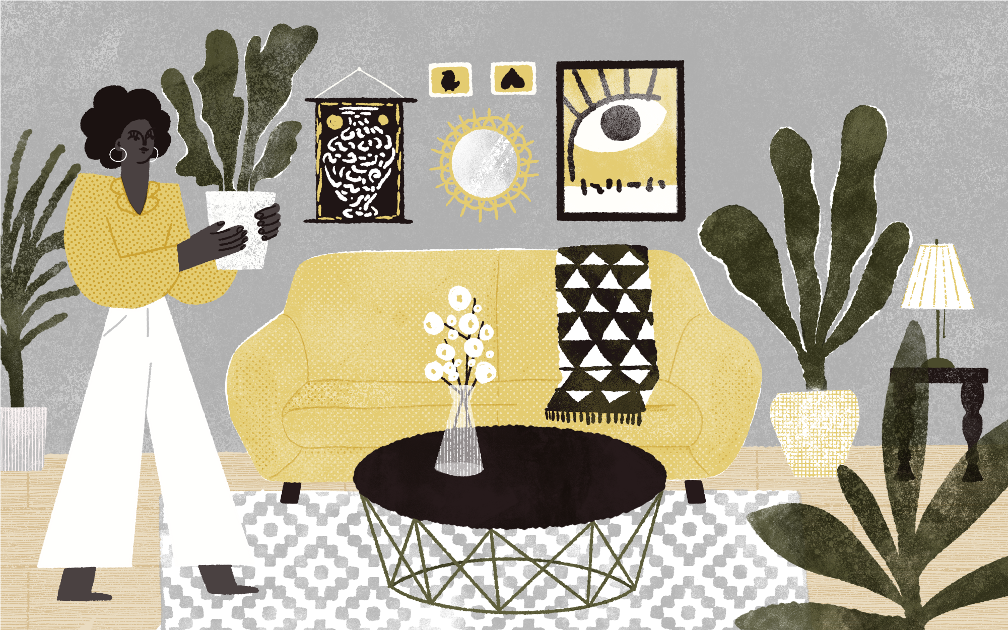 House Plants blog character editorial fun home decor home interior house illustration people plants procreate quirky redecorate retro woman