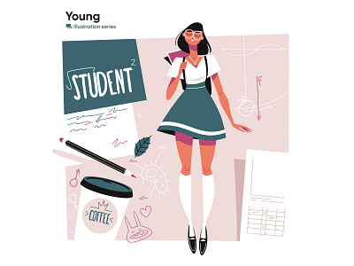 Girl student illustration character flat girl glasses illustration kit8 school stady student vector woman