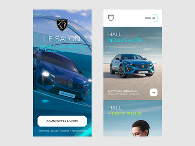 Le Salon Peugeot 3d app application auto branding car electriccar hybrid interaction mobile peugeot photography salondelauto typography user interface