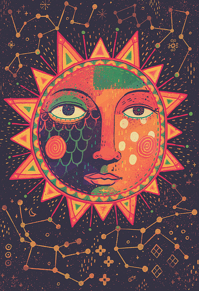 H E L i O S 40winks exhibition face foor sale giclee illustrated illustration print sun wall art