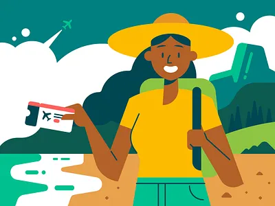 Types of Travelers background design beach character character design destination exploration female character global illustration landscape location mountains outdoors persona plane travel traveler vacation wilderness world traveler