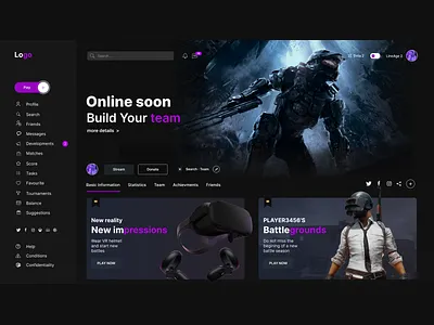 Gaming Dashboard UI design gaming graphic design ui