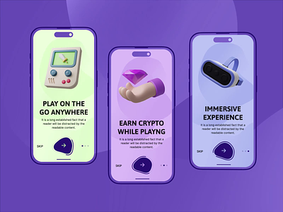Onboarding App Concept 3d app colorful gaming mobile motion graphics onboarding play to earn playful ui ux