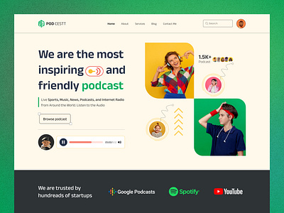 Podcast Website audio homepage landing page live live streaming music player podcast podcasting uiux website design