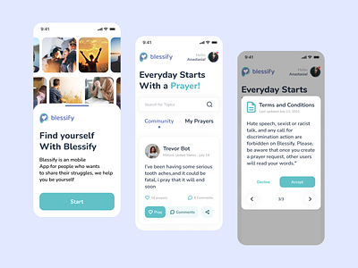 Blessify Community App UI app app design clean community design media app minimal mobile mobile app mobile design prayers social app social media social media app ui uiux user experience user interface ux