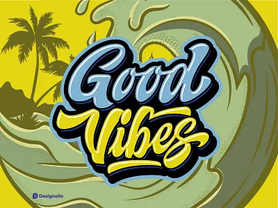 Good Vibes graffiti lettering with illustrations summer vibes branding calligraphy creative creative logo design designollo hand drawn hand lettering illustration lettering logo logodesign logotype summer design summer logo summer season summer vibes tshirt design typography