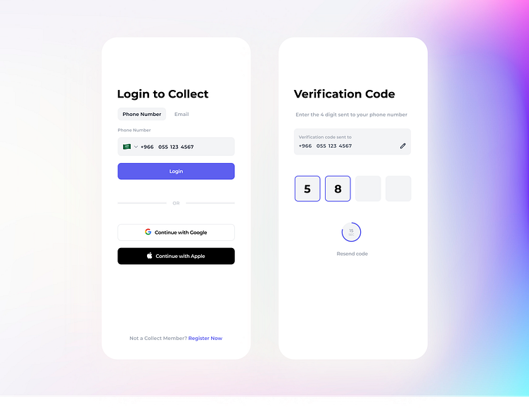 Login with Phone Auth Screens | Mobile App by Reham Al Blehid on Dribbble