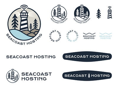 Seacoast Hosting | Branding Suite badge logo brand suite branding branding suite circle logo circular logo design hosting logo illustration lighthouse logo logo logo design logo designer logo suite sea logo tree logo wifi logo