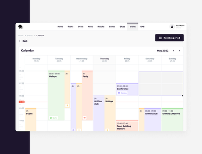 Sport club events calendar calendar crm crm system customer relationship management events events calendar product design schedule schedule calendar sport club sport schedule srm design system management timming ui design user experience user interface