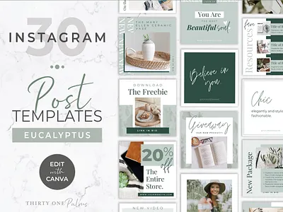 30 Instagram Posts for Canva | Eucalyptus branding business marketing canva canva graphics canva template canva template set diy design graphic design green instagram instagram instagram template post template sage green social media template