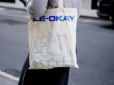 Le Okay Tote blue brand branding design drawing hand drawn illustration juice juice shop line drawing logo monoline still life texture tote tote design type