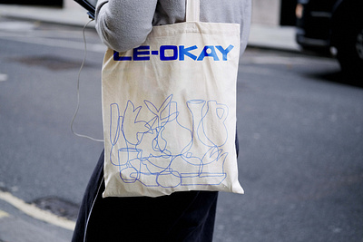 Le Okay Tote blue brand branding design drawing hand drawn illustration juice juice shop line drawing logo monoline still life texture tote tote design type