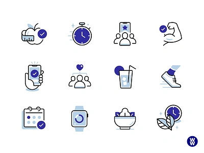 WeightWatchers Icons apple watch calendar community design diet fitness icon designer icon set icons illustration ios running salad schedule ui weight weightwatchers workout