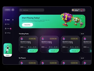 Defi Gaming - Home Page blockchain dashboard defi figmadesign game gaming p2e play to earn sports web3