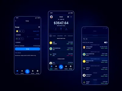 BabyDoge Crypto Wallet app blockchain branding buy dark dark mode design figma marketplace mint mobile nft product design token ui ux wallet web web3