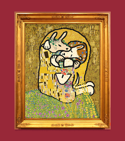 Dog Kiss animal art artist artwork cartoon cute digitl painting dog doggo doodle famous artist famous painting gustav klimt illustration impressionism kiss love the kiss