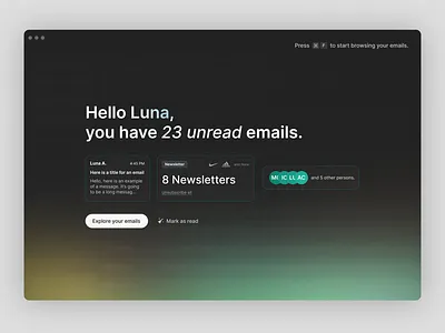 Email client client design email email client gradient onboard onboarding software splash page ui webdesign