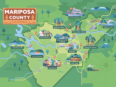 Mariposa Map county explore hiking illustration landmark map mariposa mountain nationalpark sequoia tourism travel yosemite