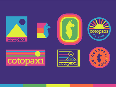 Cotopaxi Designs apparel badge design llama logo rainbow retro sticker thick lines