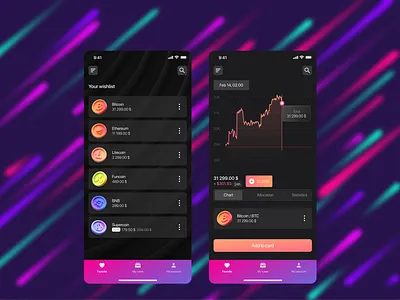 Daily UI Challenge #4 Wishlist app chalenge crypto design illustration mobile ui