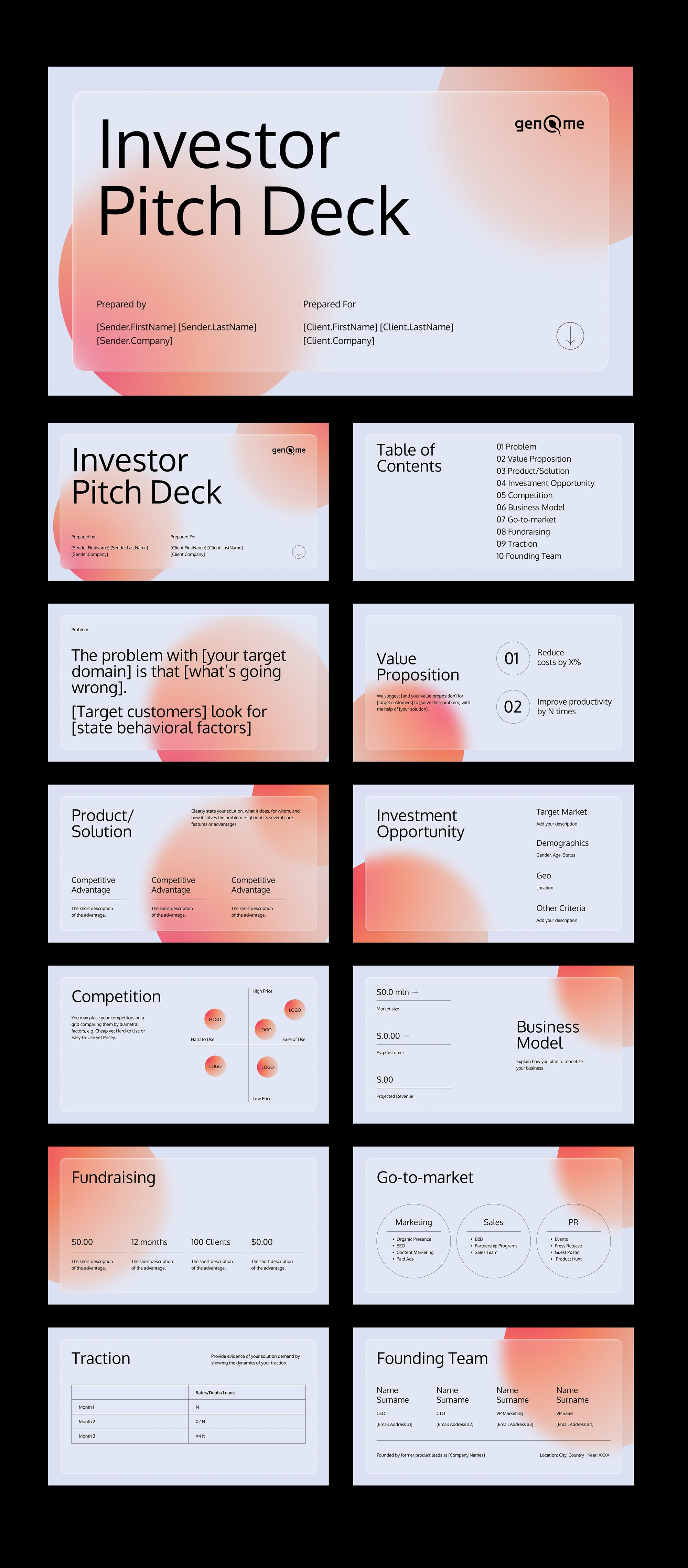 Trendy Investor Pitch Deck Presentation blur bulbs clean keynote modern powerpoint presentation slides