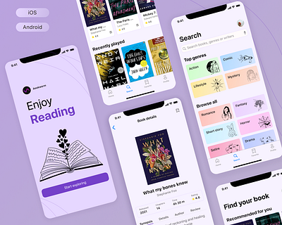 Bookworm Reading Mobile App app design illustration logo mobile typography ui ux vector