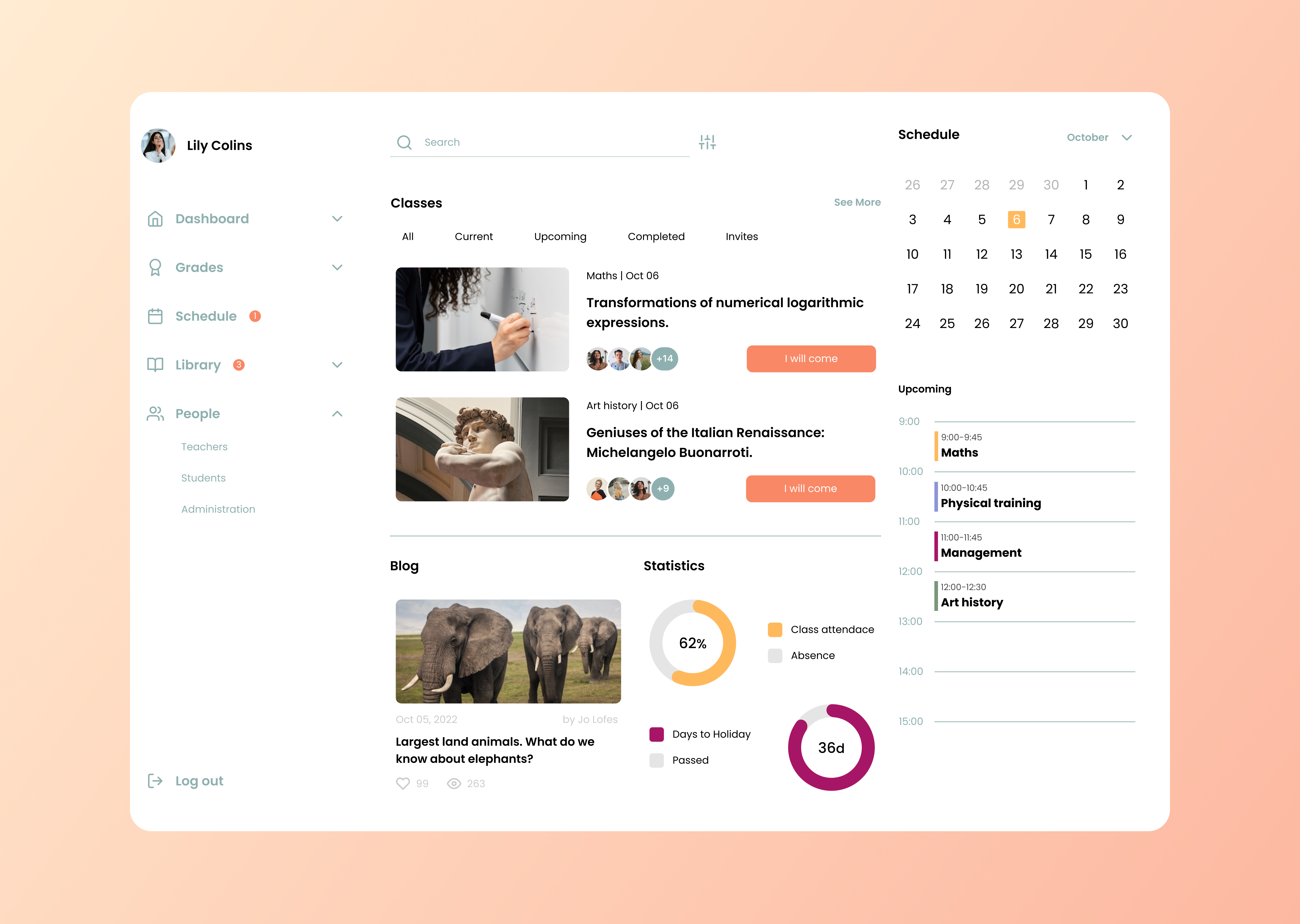 School Dashboard dashboard design school dashboard school items ui