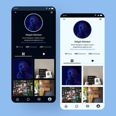 Social Media Profile app app des app design dark mode design light mode mobile design social media app ui ux