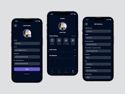 Edit Profile and Edit Address UI Page address app clean dark darkmode data design ecommerce edit minimal name profile shop ui user