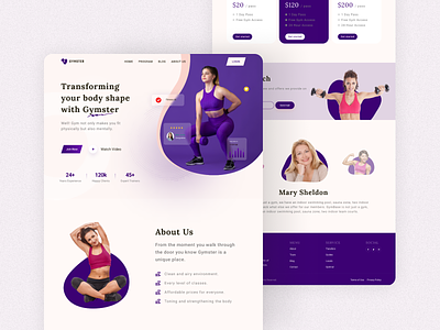 Gymster - Fitness Landing Page bodybuilding excercise fitness fitness club fitness landing page fitness ui gym gym landing page health hero section landing page landing page design popular ui ux women fitness women gym workout yoga yoga landing page