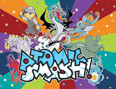 ATOMIC SMASH! card game box art character design game design graphic design