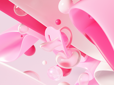 It's a girl! 👶 3d birthday blender born c4d design girl glass illustration motion graphics nipple pacifier pink red render softbody website