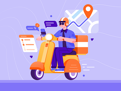 Courier - Man apps character courier delivery design expedition flat goods illustration illustrator journey maps message apps motorcycle riding service tracking apps ui vector website
