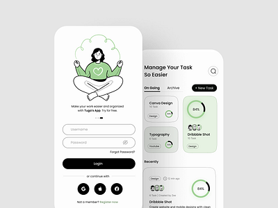 Tuga's App - Task Management Concept figma homepage login screen make easier app management manager mobile design organizer app productivity app splash screen task task manager task manager app concept ui design