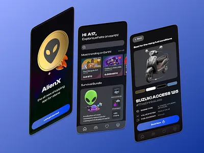 ALienX - an app for aliens for easy onboarding on earth alienapp alienx appdesign dailyui figma homescreen mohd mohdshamil shadesigns shamil ui