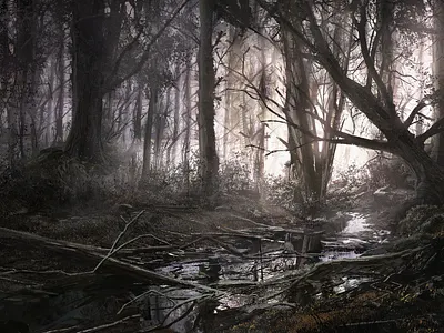 Beneath the Mire digitalart environment forest landscape mire swamp trees