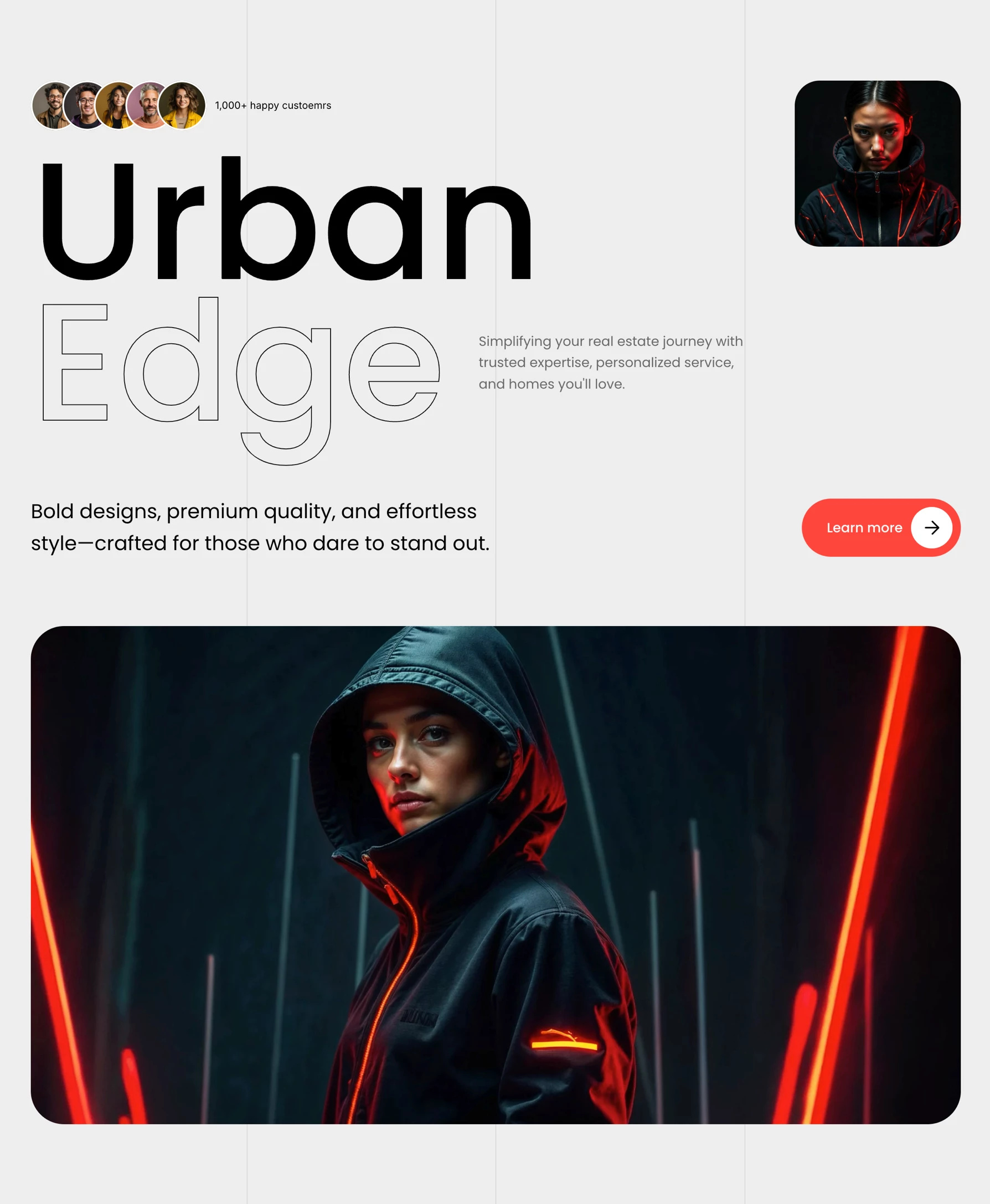 Hero section for Framer built with Frameblox UI kit clean cta design ecom ecommerce grey header headline hero landing light shop social proof streetwear text typography ui web webdesign website