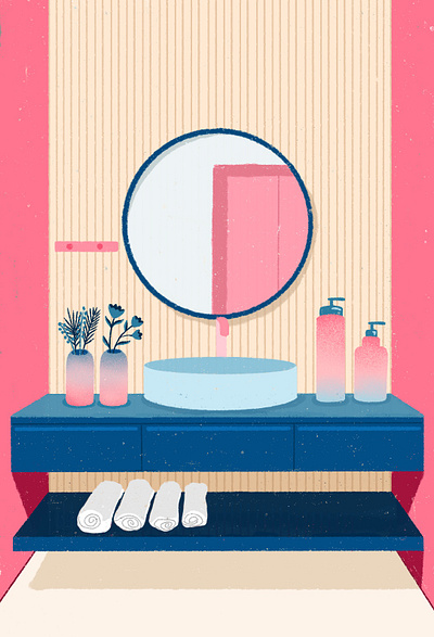 Bubblegum Bathroom bathroom editorial flat illustrations graphic design illustration interior interior illustration pastel