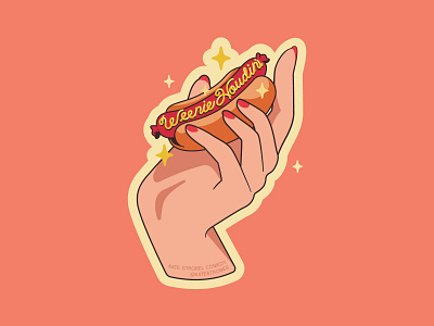 Weenie Houdini Sticker branding comedy design femme graphic design hands hot dog hotdog illustration joke lady weenie