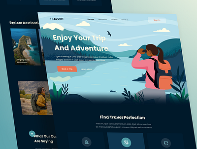 Travorit - Travel Landing Page campaign clean design exploration illustration landing page traveler traveling ui uidesign uiux website websitedesign