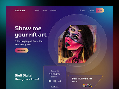 Website design: NFT market place home page art clean creative design digital art homepage interface landing page market marketplace nft nft art nft website product ui ui design web website